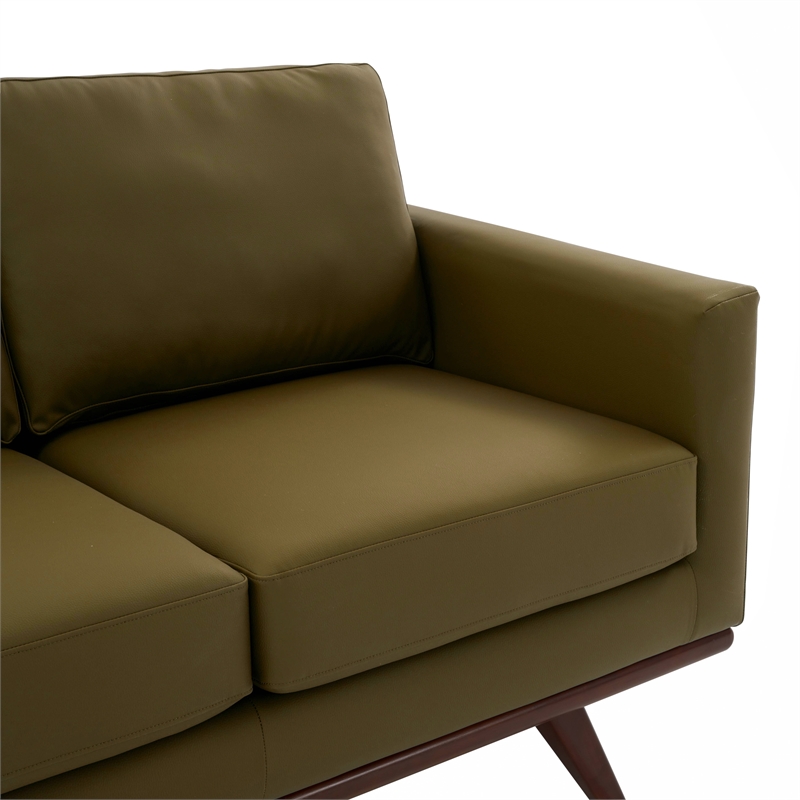 LeisureMod Chester Modern Faux Leather Loveseat Chair in Green Leather