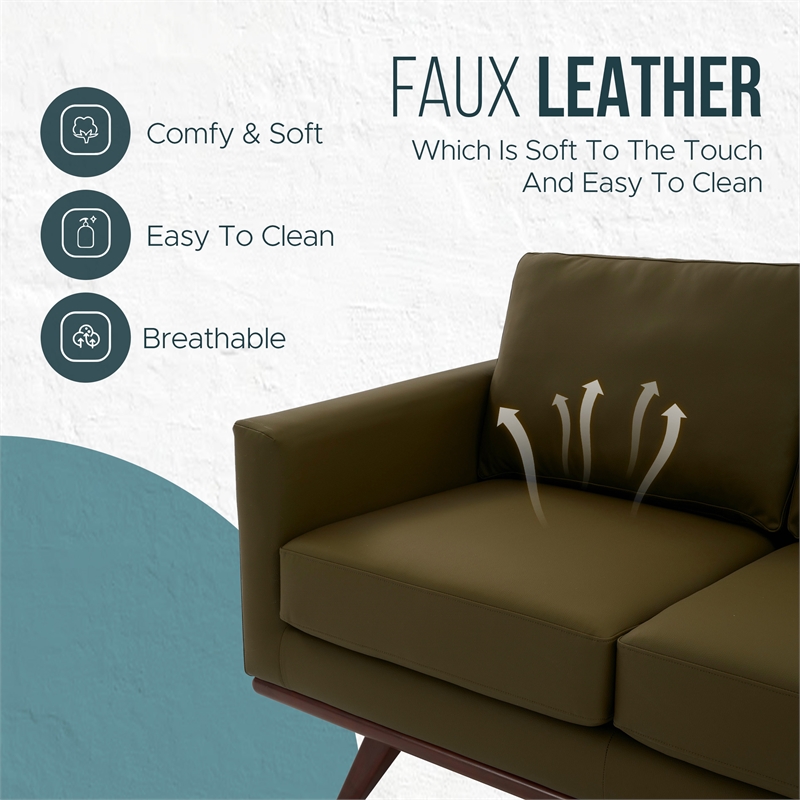 LeisureMod Chester Modern Faux Leather Loveseat Chair in Green Leather