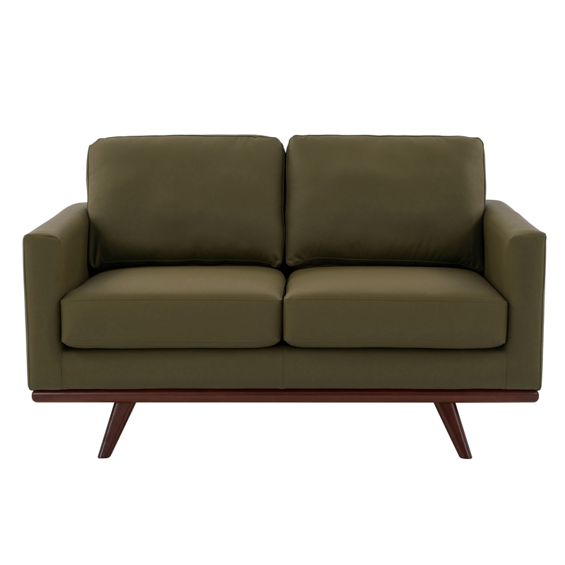 LeisureMod Chester Modern Faux Leather Loveseat Chair in Green Leather