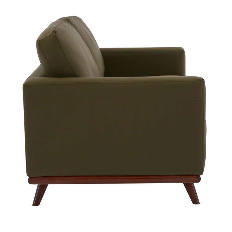 LeisureMod Chester Modern Faux Leather Loveseat Chair in Green Leather