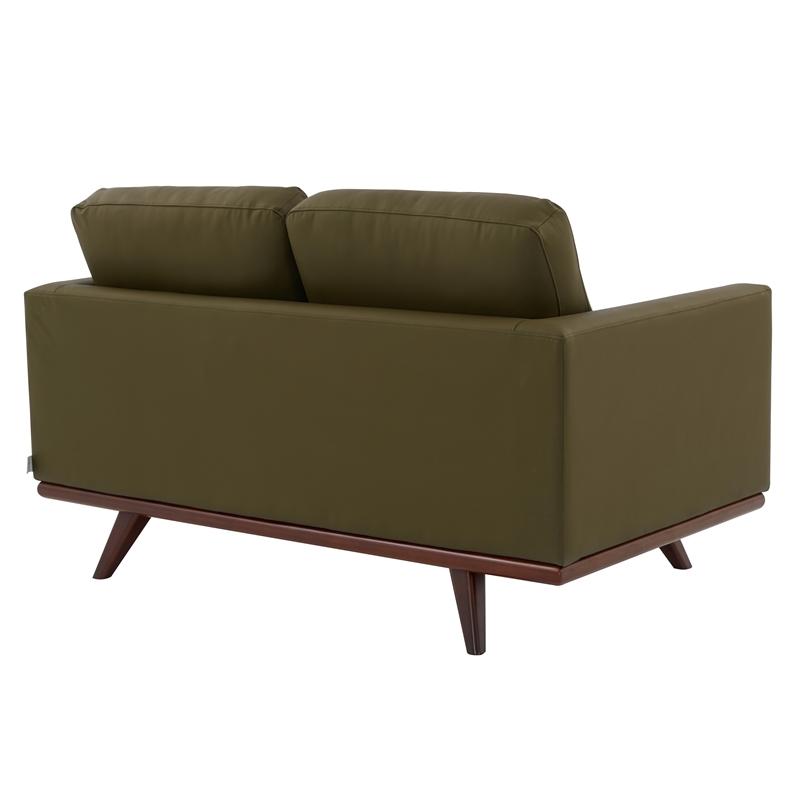 LeisureMod Chester Modern Faux Leather Loveseat Chair in Green Leather