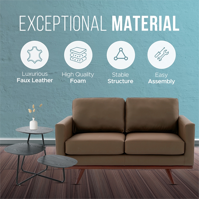 Chester Modern Faux Leather Loveseat in Taupe Leather