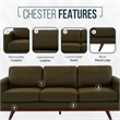 LeisureMod Chester Modern Faux Leather Sofa in Green Leather