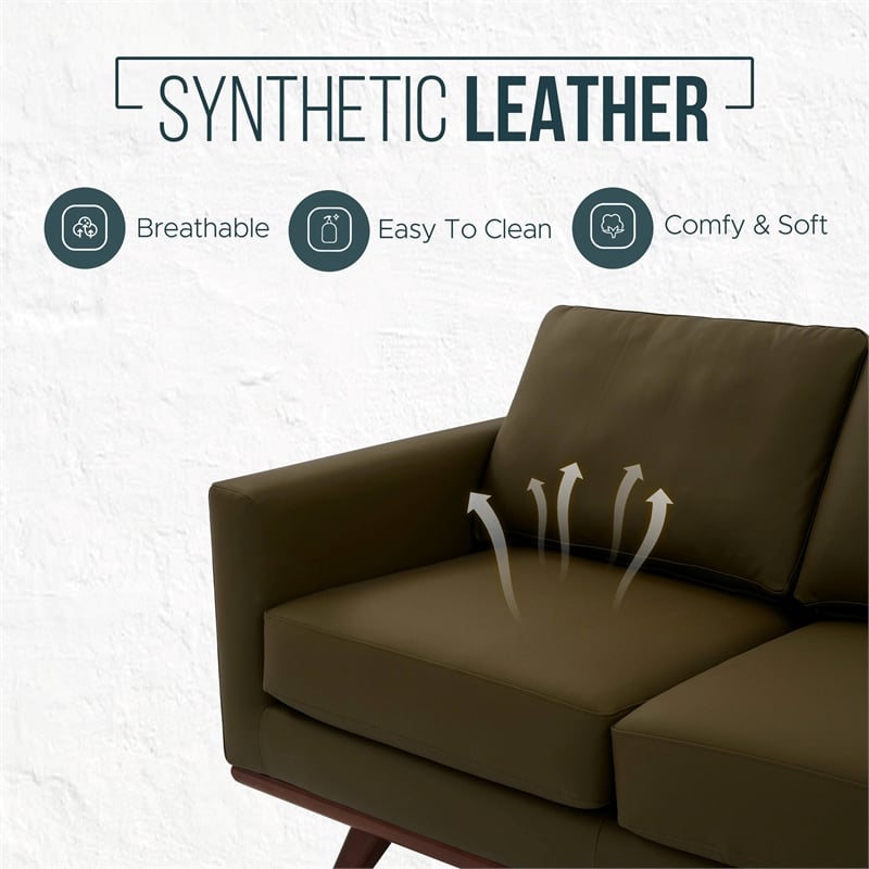 Chester Modern Faux Leather Sofa in Green Leather