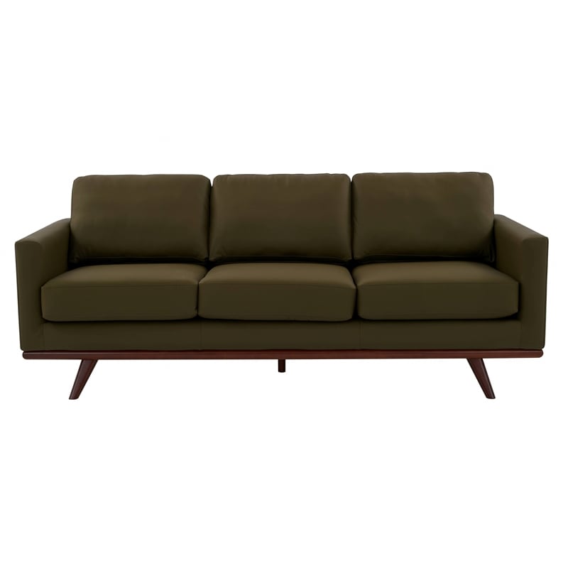 Chester Modern Faux Leather Sofa in Green Leather