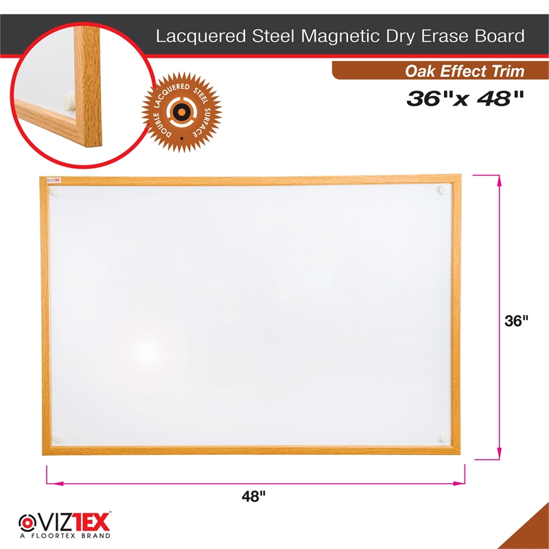 Viztex Lacquered Steel Magnetic Dry Erase Board Oak Effect Surround Size 36 x 24