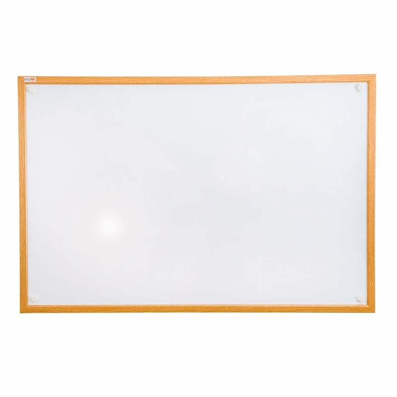 Viztex Lacquered Steel Magnetic Dry Erase Board Oak Effect Surround Size 36 x 24