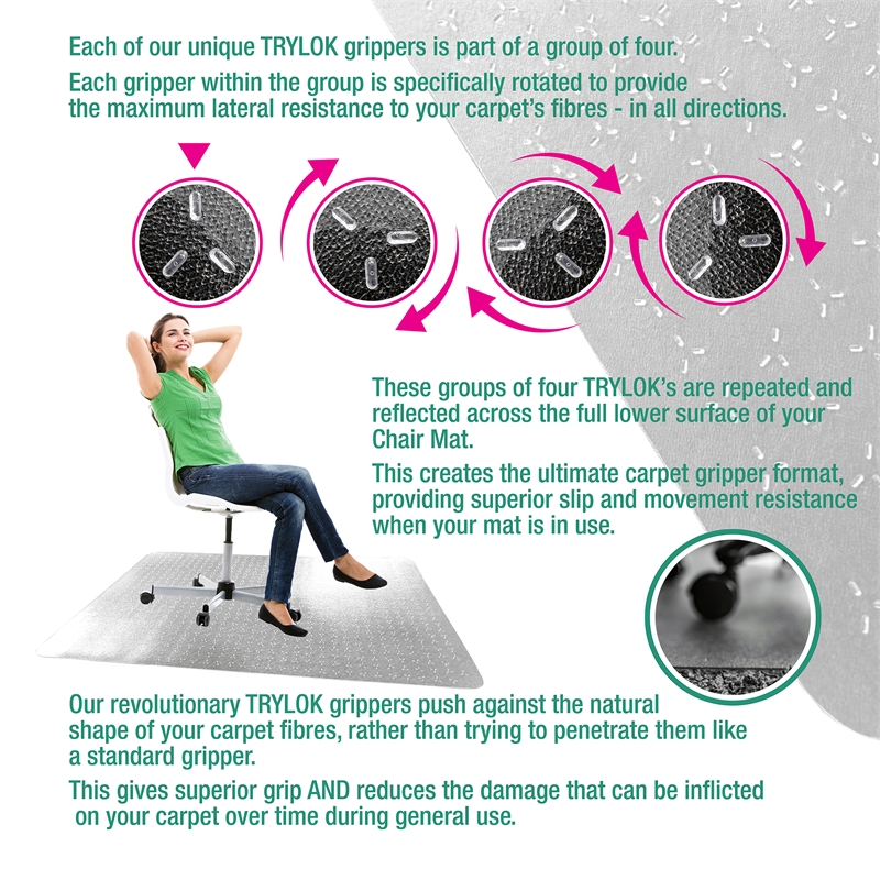 TrYlok Vinyl Lipped Chair Mat for Low Pile Carpets up to 1/4