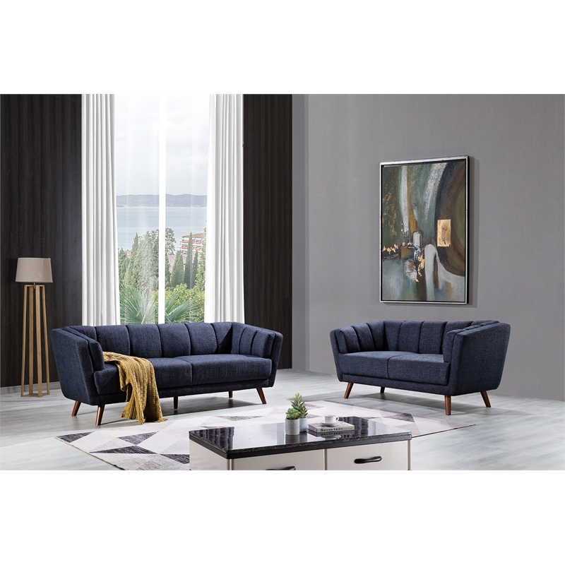 American Eagle Furniture Fabric Loveseat in Blue and Gray
