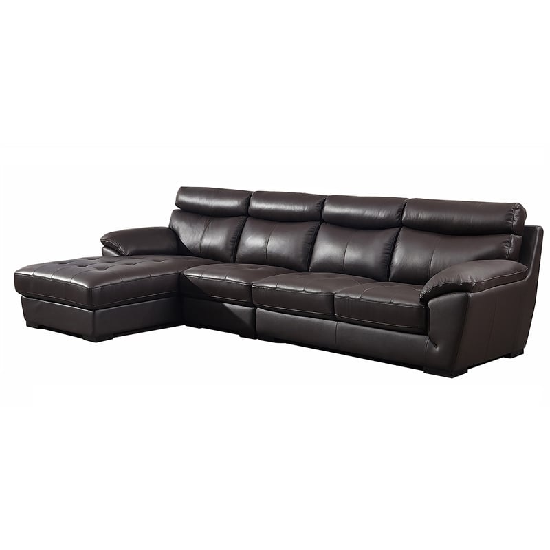 American Eagle Leather Left Hand Facing Sectional in Dark Chocolate Brown