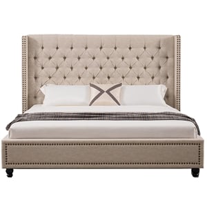 American Eagle Furniture Eastern Fabric Tufted King Platform Bed in Beige
