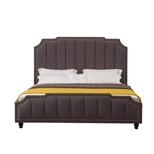 American Eagle Fabric Tufted King Platform Bed with Nailhead Trim in Gray