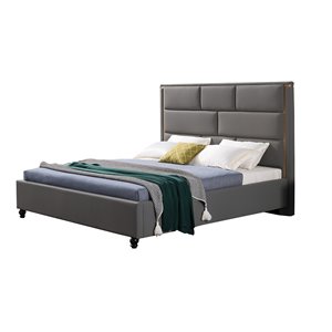 American Eagle Furniture Tufted Fabric King Platform Bed in Gray