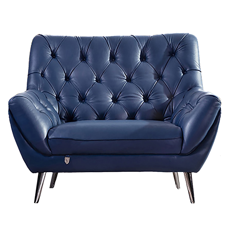 American Eagle Furniture Tufted Leather Accent Chair in Navy Blue