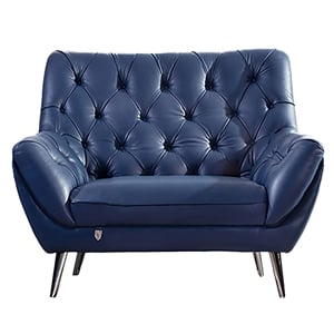 American Eagle Furniture Tufted Leather Accent Chair in Navy Blue