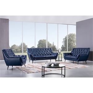 American Eagle Furniture Tufted Leather Loveseat in Navy Blue