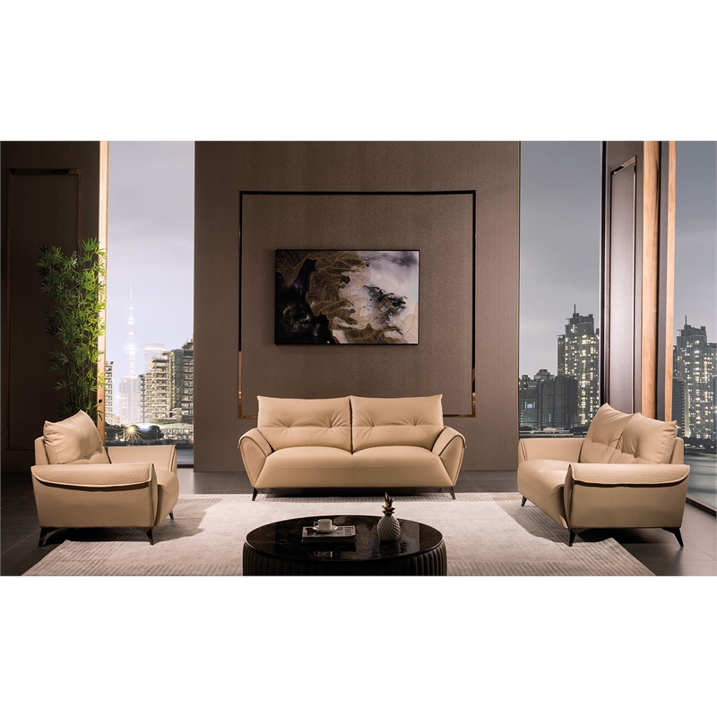 American Eagle Furniture Microfiber Leather Sofa in Beige