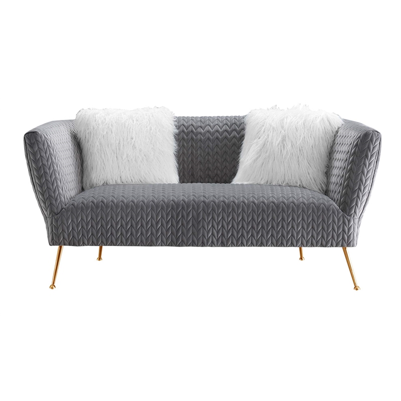 American Eagle Furniture Quilted Velvet Loveseat with Metal Legs in Gray