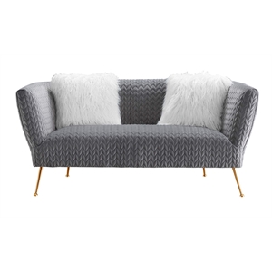 American Eagle Furniture Quilted Velvet Loveseat with Metal Legs in Gray