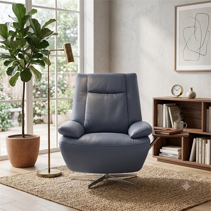 American Eagle Furniture Top Grain Leather Accent Chair in Blue Gray