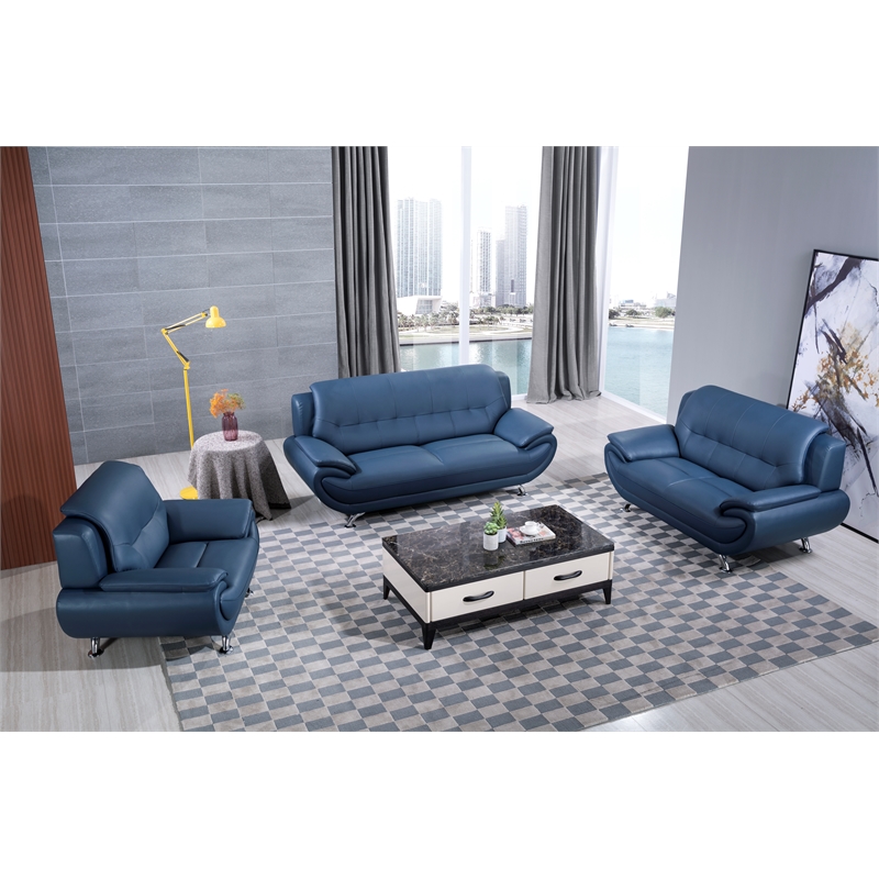 American Eagle Furniture Faux Leather Sofa in Blue