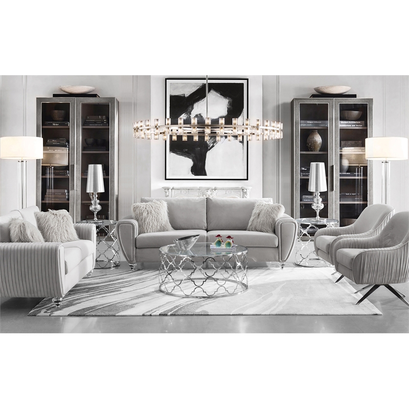 American Eagle Furniture Velvet Accent Chair in Gray