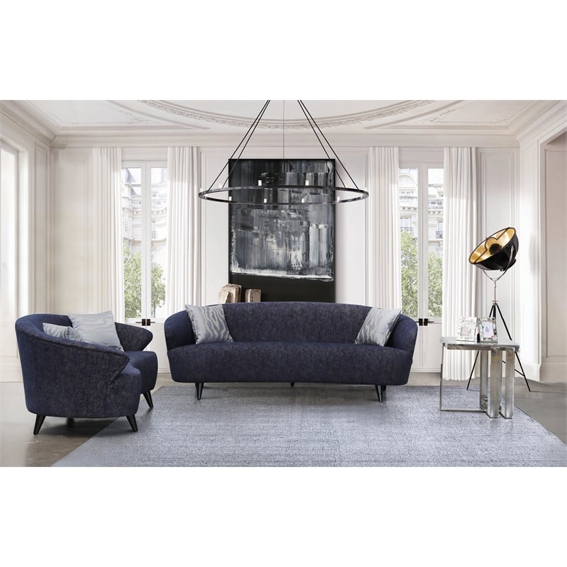 American Eagle Furniture Modern Fabric Curved Sofa in Dark Blue Color