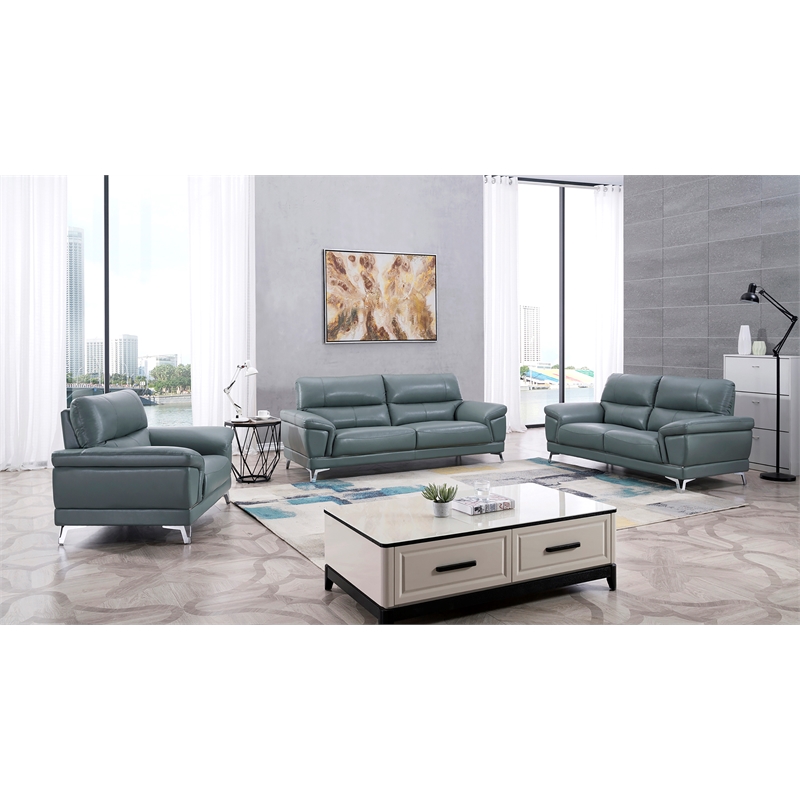American Eagle Genuine Leather Accent Chair in Light Gray and Blue