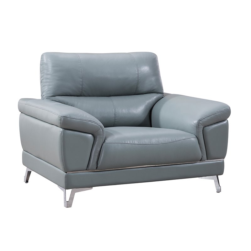 American Eagle Genuine Leather Accent Chair in Light Gray and Blue