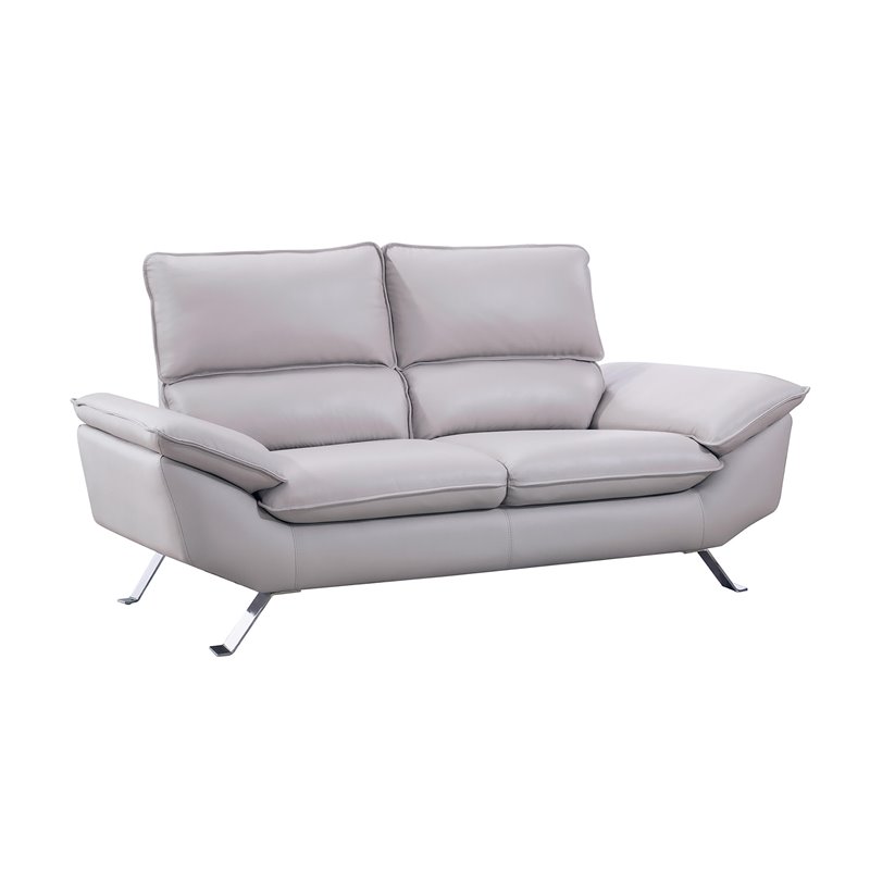 American Eagle Furniture Genuine Leather Loveseat in Light Gray