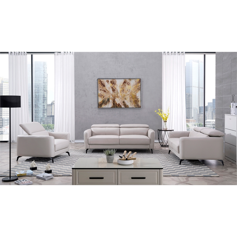 American Eagle Furniture Genuine Leather Accent Chair in Light Gray
