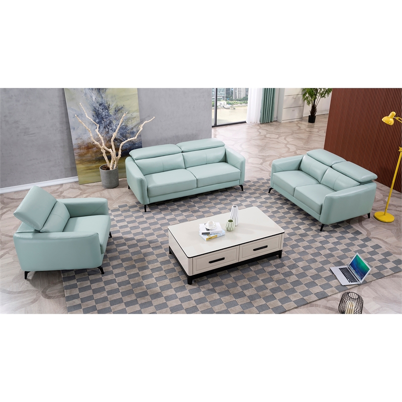 American Eagle Furniture Genuine Leather Accent Chair in Light Teal (Turquoise)