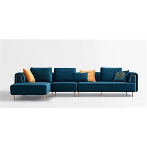 AE-LD831R 3 Piece Royal Blue Velvet Fabric Left Side Facing Chaise Sectional