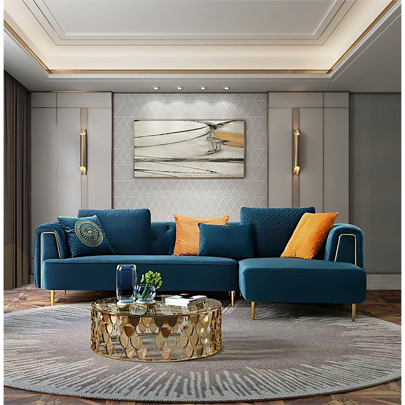 AE-LD831L 3 Piece Royal Blue Velvet Fabric Right Side Facing Chaise Sectional