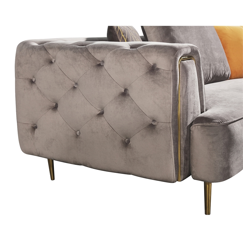 AE-D832 Gray Color with Soft Velvet Fabric Loveseat