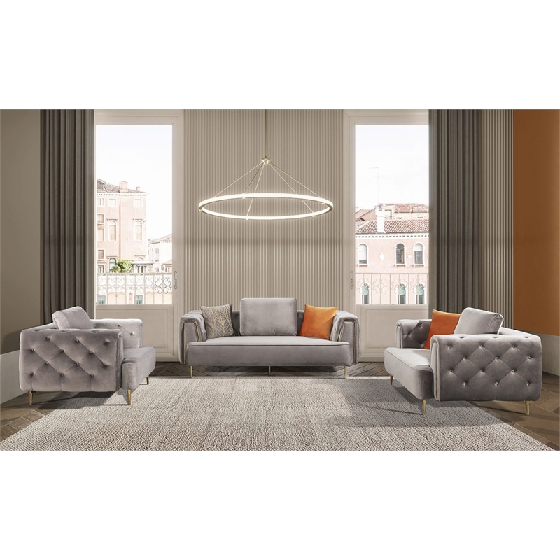 AE-D832 Gray Color with Soft Velvet Fabric Loveseat