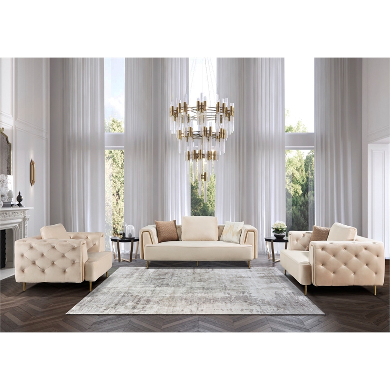 AE-D832 Cream Color with Soft Velvet Fabric Sofa