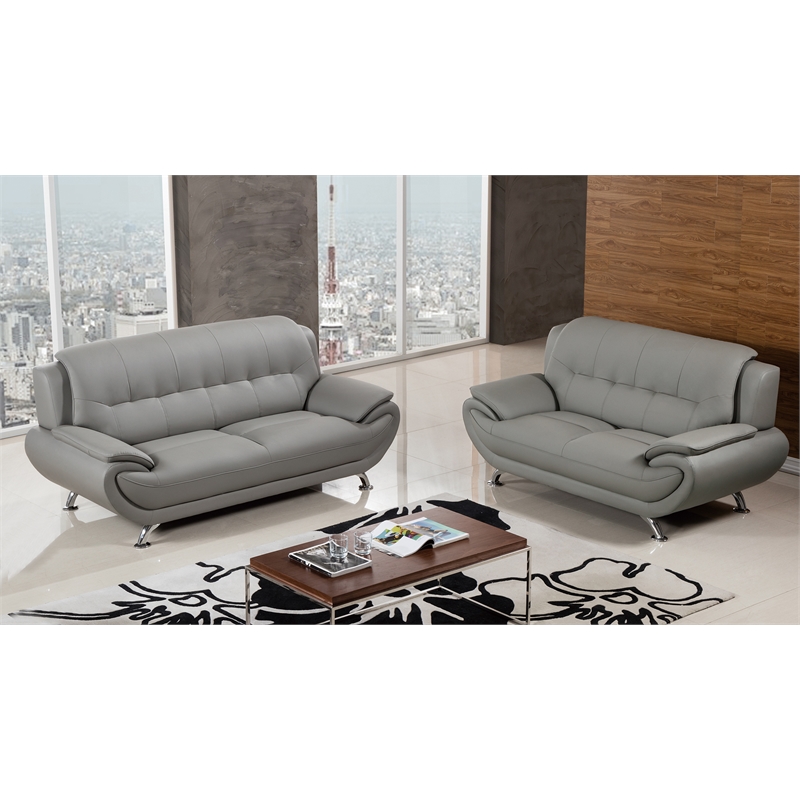 AE208 Gray Color With Love Seat Faux and Bonded Leather