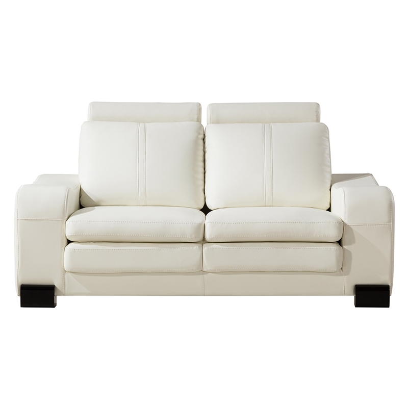 AE210 Ivory Color With Faux Leather Loveseat and 1 Ottoman