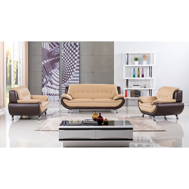 EK9600 Yellow and Brown Color With Genuine Leather Loveseat