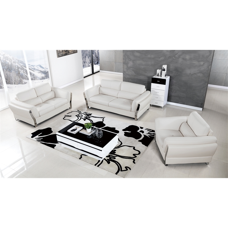 AE690 White Color With Microfiber Leather Loveseat