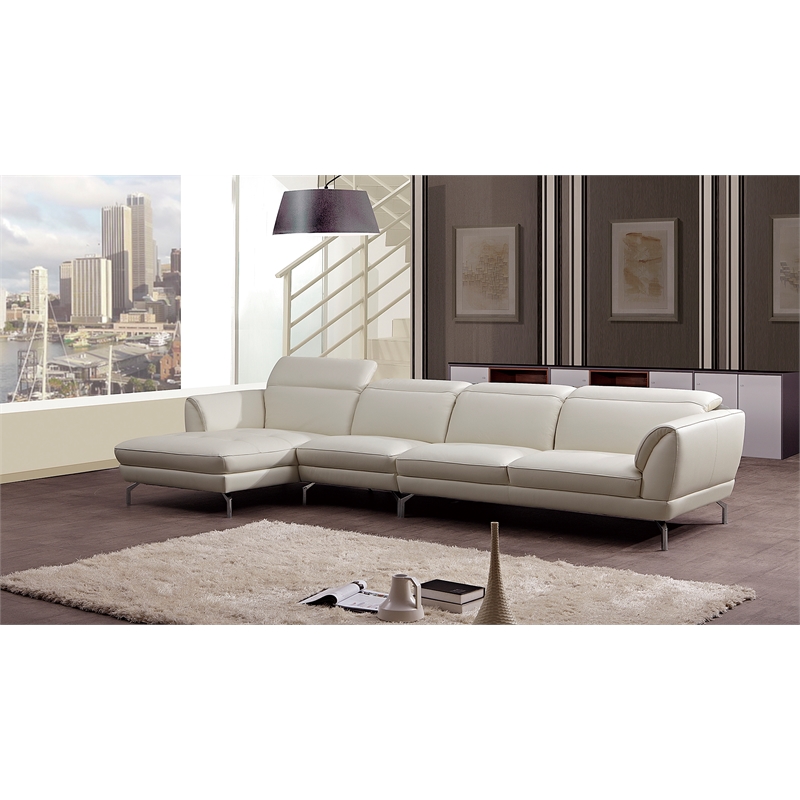 EK-L023 White Color With Italian Leather Sectional - Left Facing Chaise