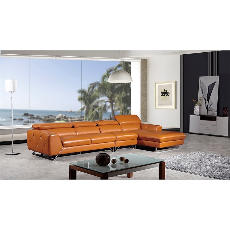 EK-L030 Orange Full Italian Leather Sectional - Right Facing Chaise
