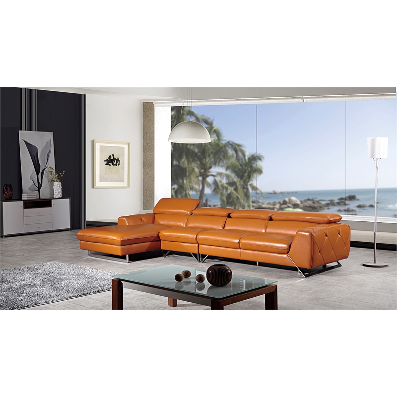 EK-L030 Orange Full Italian Leather Sectional - Left Facing Chaise