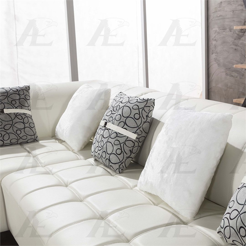AE-L138 Ivory Color With Faux Leather Sectional - Left Facing Chaise
