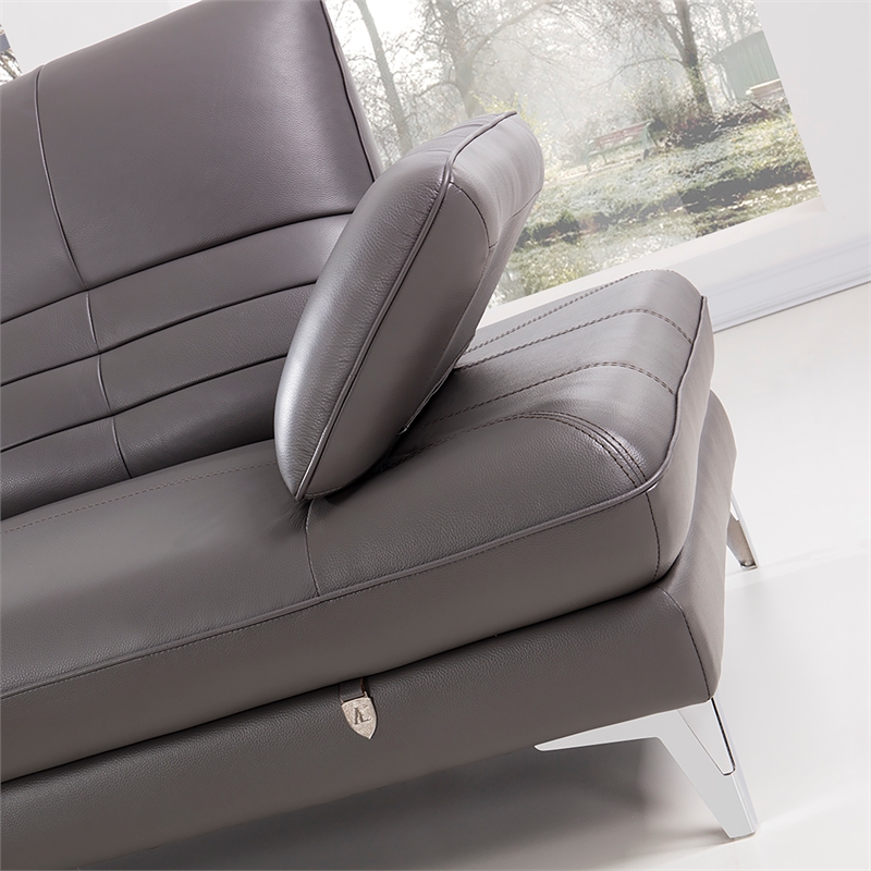 EK-L070 Gray Color With Italian Leather Sectional - Left Facing Chaise
