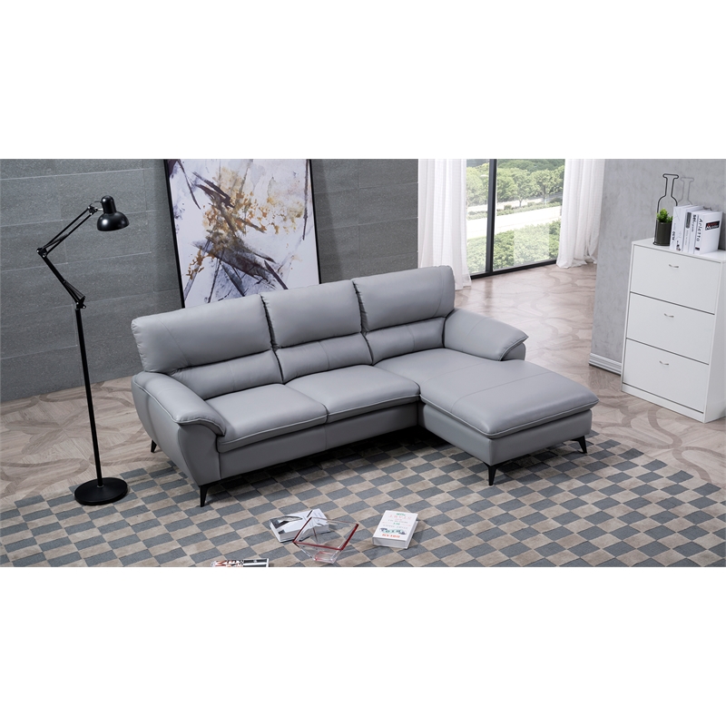 EK-L153L Gray Color With Faux Leather and Leather Match-Right Facing Chaise