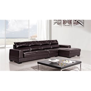 EK-L200 Dark Brown Color With Genuine Leather Sectional - Right Facing Chaise