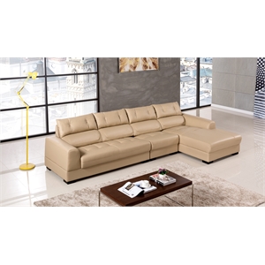 EK-L200 Light Tan Color With Genuine Leather Sectional - Right Facing Chaise