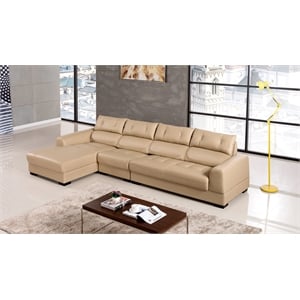 EK-L200 Light Tan Color With Genuine Leather Sectional - Left Facing Chaise